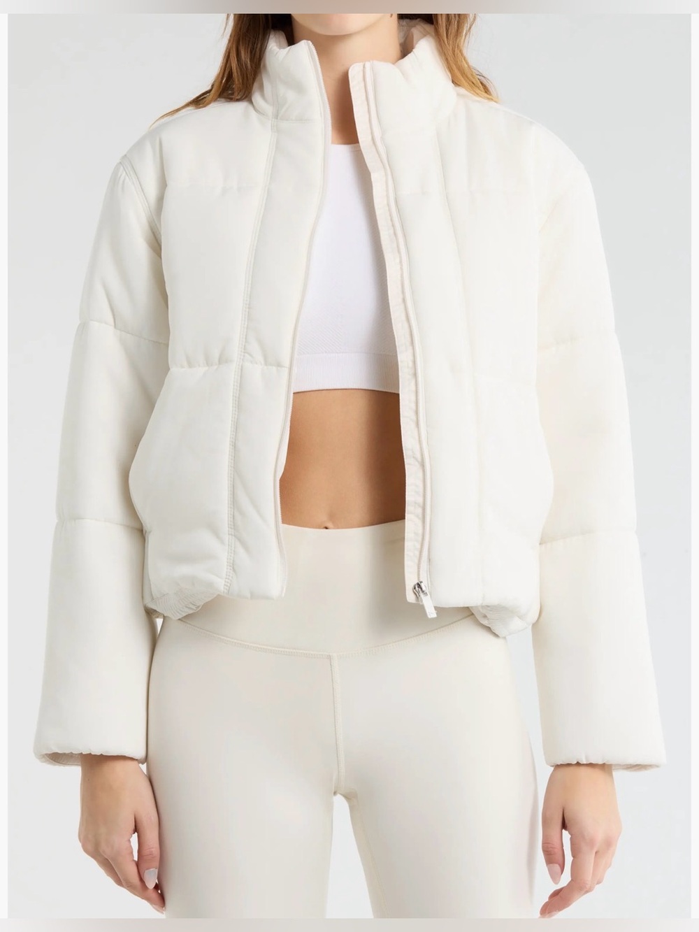 New Travis Mathew white Mont Blanc 3.0 Quilted Crop Puffer Jacket XS